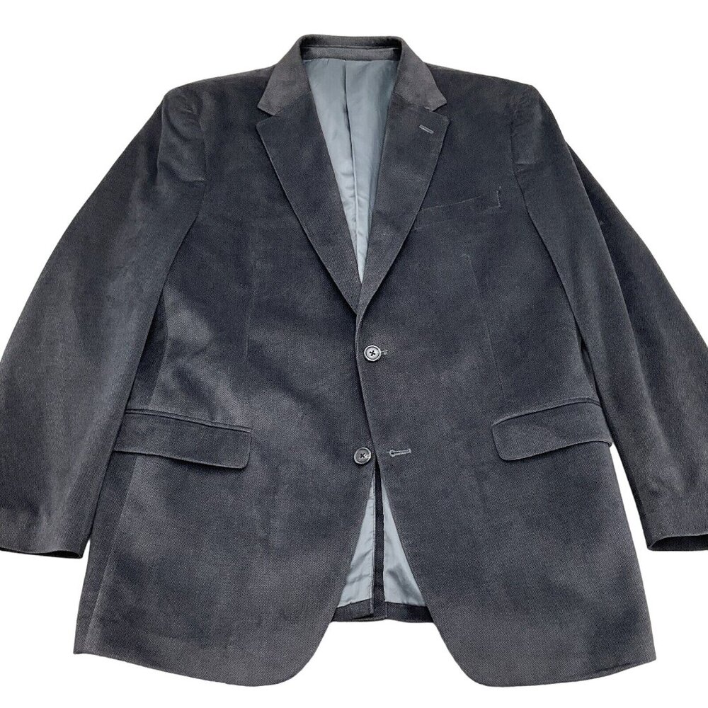 Ralph Lauren Chaps Blazer Men 42 Gray Black Herringbone Plush Classic Jacket